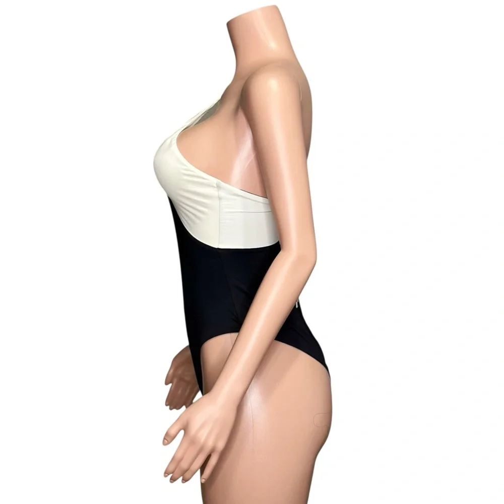 L*SPACE Raquel One Shoulder One Piece Swim, Black/Cream, Large_8
